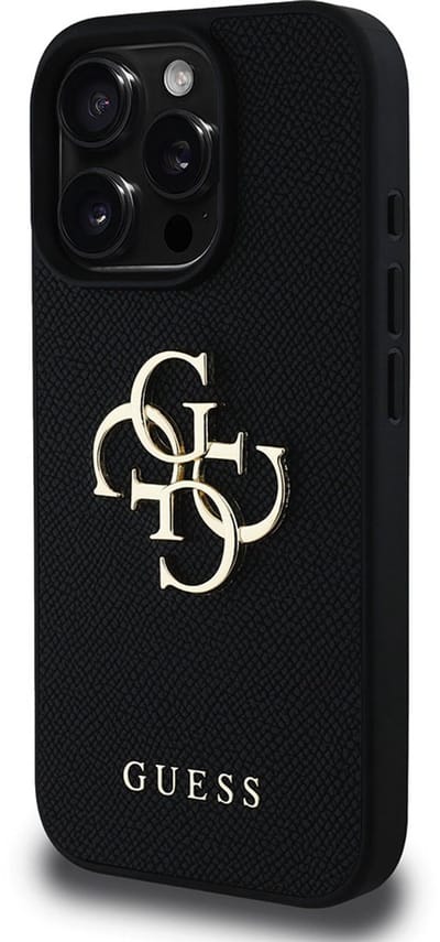 Hoes voor Apple iPhone 16 Pro Max, Guess, Grained Big 4G Logo Small Classic Logo, Zwart