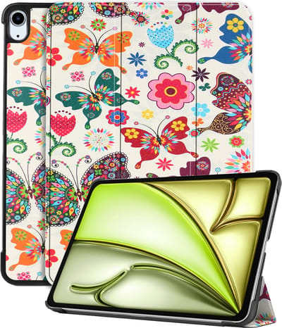 Hoes - Geschikt voor Apple iPad Air (2024/2025/2026) - 11 inch - Dun & Stevig - Trifold Bookcase - Hard Cover - Hardcover Book Case - Tablet Hoesje - Vlinders