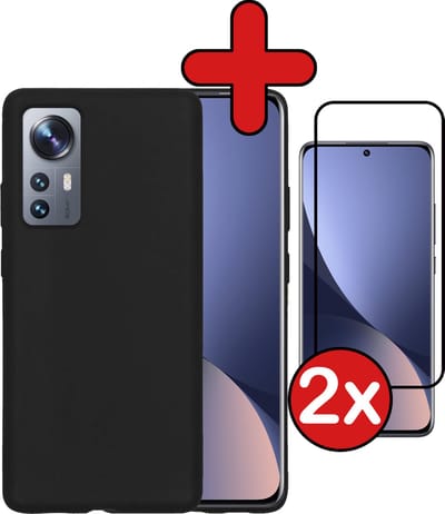 Hoesje - Met 2x Screenprotector - Geschikt voor Xiaomi 12 - Sterk & Shockproof - Telefoon Hoes - Back Cover - Siliconen Case - Telefoonhoes - Zwart