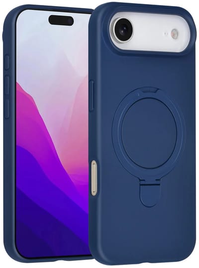 Backcover Hoesje Geschikt voor: iPhone Air Volledig Dekkende Schokbestendige Siliconen Backcover met Ringstandaard – 360° Bescherming - Navy Blue
