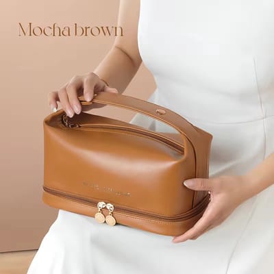 Toilettas, Make Up Tasje, Make Up Koffer, Beautycase, Make Up Organizer, Make Up Tas, Reis Toilettas, Reistas, Toilettas Dames, Make Up Organizer, Make Up Etui, Beautycase Koffer, Cosmetica Tas, Verjaardag, Moederdag, Valentijnsdag, Cadeautje, BRUIN