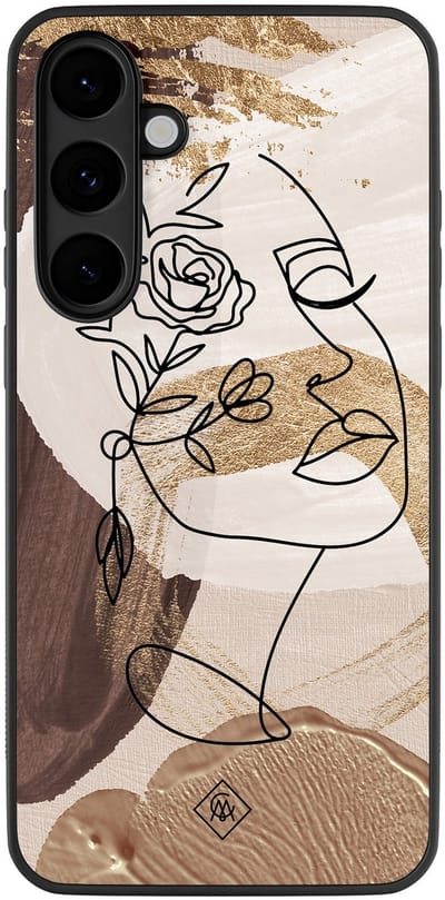 Casimoda® hoesje - Geschikt voor Samsung Galaxy S25 FE - Abstract Gezicht Bruin - Zwart TPU Backcover - Geometrisch patroon - Bruin/beige