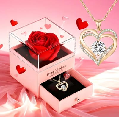 Valentijn - Cadeauset - Roos met een ketting in doosje - Roos - Zilverkleurig hartketting- Geschenkdoos - Valentijnsdag -Cadeau- Vrouw- Vriendin-Vriend - Huwelijks aanzoek- Moederdag- Verjaardag
