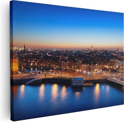 Artaza Canvas Schilderij Skyline Amsterdam - 40x30 cm - Klein - Wanddecoratie Woonkamer - Muurdecoratie Stad - Kamer Accessoires