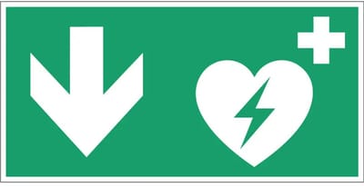 AED pijl beneden sticker - E010 | 15 x 7,5 cm