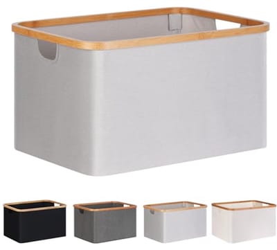 Opvouwbare wasmand 60 l - Bamboe opbergmand voor wasgoed en speelgoed - Lichtgewicht en waterdicht (Beige)