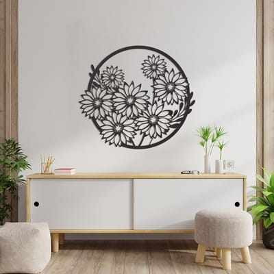 Wanddecoratie Bloemen Zonnebloemen - Muurdecoratie Bloemen Zonnebloem - Wanddecoratie Zonnebloem - Wanddecoratie Hout - Muurdecoratie Woonkamer - Wanddecoratie Woonkamer - Wanddecoratie Industrieel - Home Decor - Wall Line Art - 66.5 x 59 cm