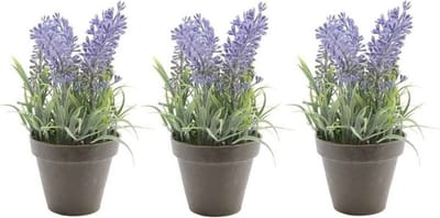 Bellatio Kunstplant - 3x stuks - lavendel - paars - 17 cm - in pot - lavandula - Kunstplanten/nepplanten