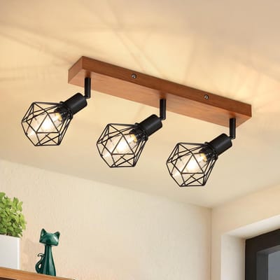Glitzerlife - Plafondspot Plafondlamp - draaibaar en kantelbaar - 3xE14 fitting - opbouwspots - dimbaar - hout en metaal - Ø36cm - zwart