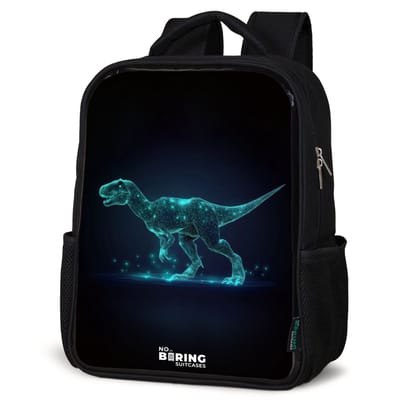NoBoringSuitcases.com® - Rugzak zwart - Schooltas jongen & meisje - Digitale T-Rex in blauw lichtveld - Rugtas voor school - Boekentas kind - Schoolrugzak - Kinderrugzak