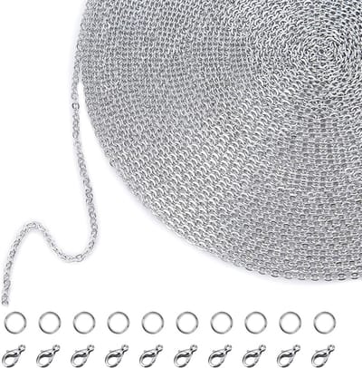 schakelketting, halskettingen met 20 karabijnsluitingen en 30 ringen, voor sieraden, 1,5 mm
