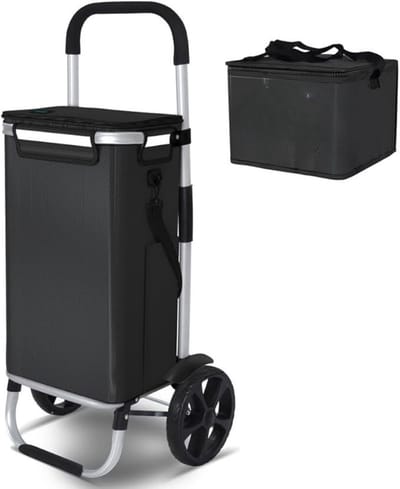 Thuys – Boodschappentrolley Met Koelvak – Boodschappenwagen – 36cm x 43cm x 97cm – Zwart