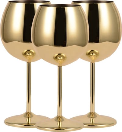 Fjesta© RVS Wijnglazen - Gin Tonic Glazen - Cocktailglazen - 70cl - Goud - 3 Stuks