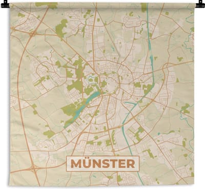 Wandkleed - Wanddoek - Plattegrond - Münster - Vintage - Kaart - Stadskaart - 180x180 cm - Wandtapijt