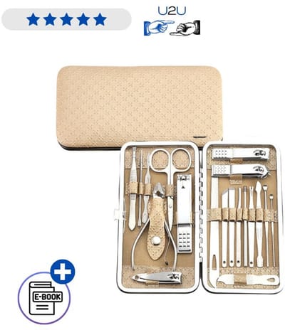 Manicure En Pedicure Set 20-Delig In Beige Etui RVS Nagelverzorgingsset Met Nagelriemknipper Schaar Vijl Pincet En Nail Art Folie Voor Thuis En Professioneel Gebruik Compleet Gereedschap Met Ebook
