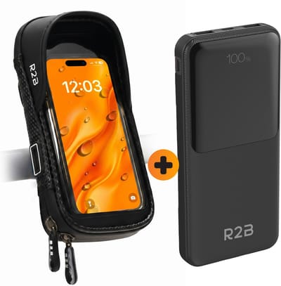 R2B Telefoonhouder Fiets Waterdicht + Powerbank 10.000 mAh - 2 tot 4 keer opladen - Powerbanks - Gsm Houder Fiets - Fietshouder - Power Bank - Fiets Telefoonhouder - Phone Holder Bike