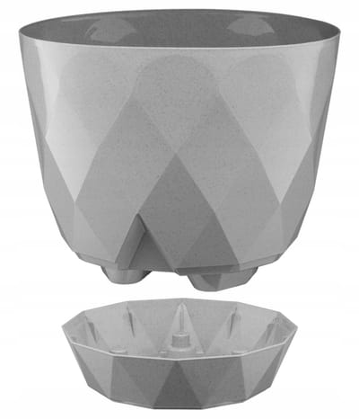 Galicja KARO Serie - Decoratieve Plastic Bloempot Met Schotel - Grijs - 22 cm - Modern Design