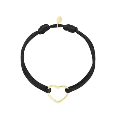 Satijnen Cord armband hart zwart
