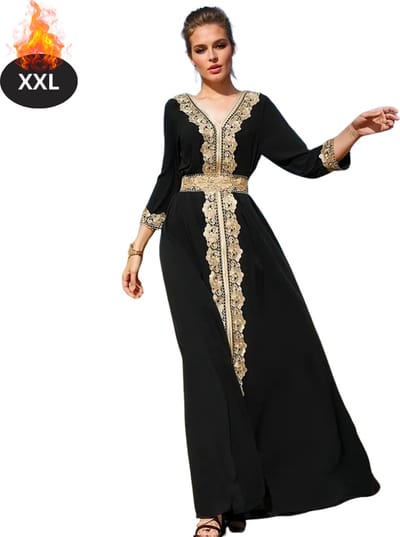 Bovista Islamitische Kleding - Djellaba Dames - Moslim Kleding - Arabisch Dames Kaftan - Alhamdulillah - Zwart XXL
