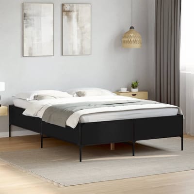 vidaXL - Bedframe - bewerkt - hout - metaal - zwart - 150x200 - cm
