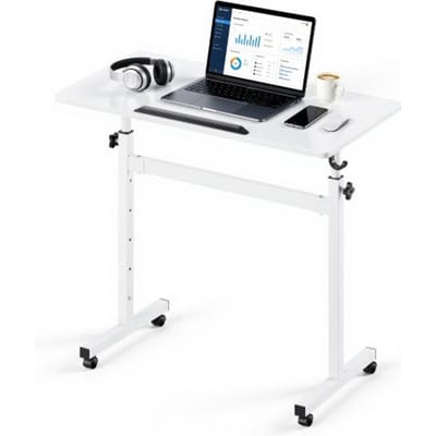 VEVOR In Hoogte Verstelbaar Bureau 810x410mm, 25kg Draagvermogen Computerbureau met 360° Kantelbaar Tafelblad, Kantoorbureau met Haken en Vergrendelbare Wielen, Zit-Sta Bureau voor Thuiswerkplek/Studeerkamer