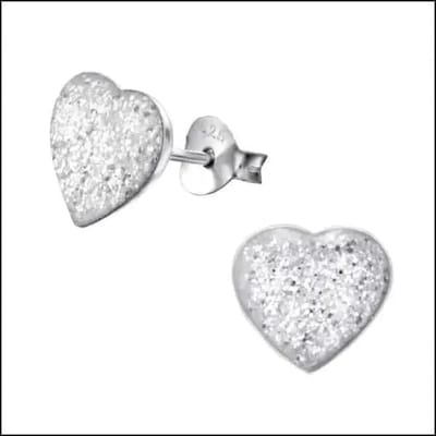 Aramat Jewels | Oorbellen | Zilveren Hartje Oorstekers – 925 Zilver -Emaille | Wit Glitter-9mm | |7mm | Zilver | Kinderen, Volwassenen | Verkleurd niet