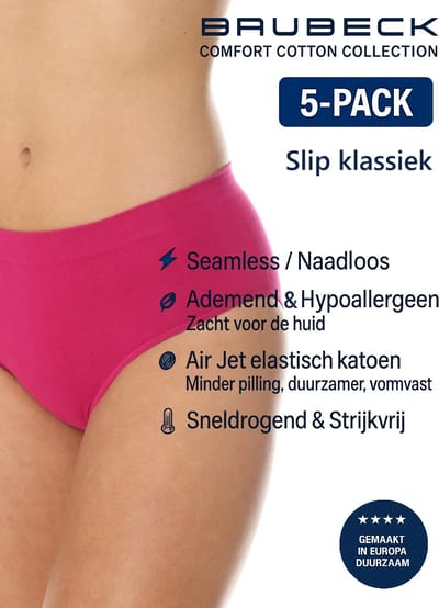 Brubeck Dames Slip Klassiek – Naadloos (Seamless) Elastisch Katoen – 5-Pack - Fuchsia S