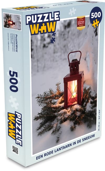 Puzzel Een rode lantaarn in de sneeuw - Legpuzzel - Puzzel 500 stukjes