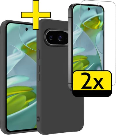 Hoesje - Met 2x Screenprotector - Geschikt voor Google Pixel 9 - Sterk & Shockproof - Back Cover - Siliconen Case - Telefoon Hoes - Telefoonhoesjes - Zwart