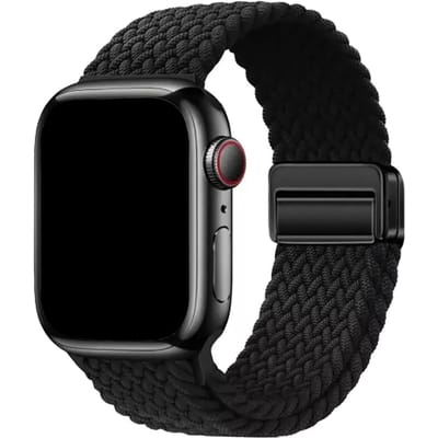 123watches bandje Zyra - nylon - zwart - 38 · 40 · 41 & 42 mm - Geschikt voor Apple Watch series 1/2/3/4/5/6/7/8/9/10/11/12/SE/SE2/SE3