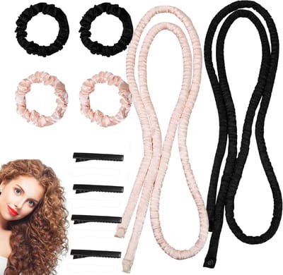 Natuurlijke Krullen zonder Hitte - 2 Stuks Haar Krulbanden voor een Mooi Haarstijl Set voor Lang en Middellang Haar (Zwart, Lichtroze)