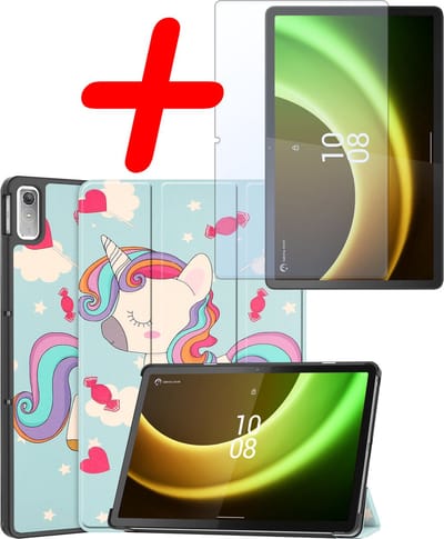 Hoesje Geschikt voor Lenovo Tab P11 (2e / 2nd Generatie) - Met Screenprotector - Trifold Bookcase - Hard Cover - Hardcover Book Case - Tablet Hoes - Eenhoorn