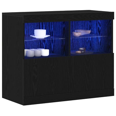 vidaXL - LED - Dressoir - Zwart - 81 - x - 37 - x - 66,5 - cm - Bewerkt - hout