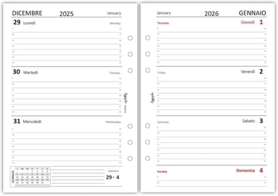 Vervangende Weekkalender - Wit - 2026 - A5 Formaat met 6 Gaten - Voor Organizers