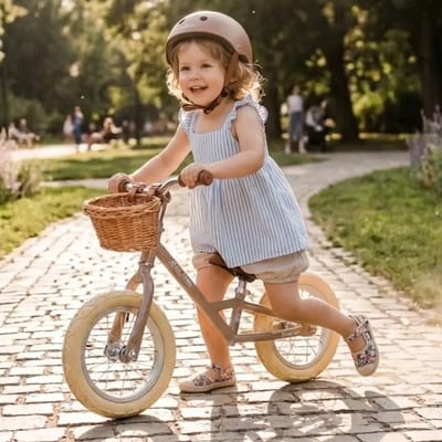 Bandits and Angels Retro Rider sand met mandje - 12 inch loopfiets vanaf 2,5 jaar