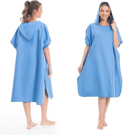 Ultralight Surf Poncho voor Dames en Heren, Sneldrogend Microvezel Strandponcho in Lichtblauw, Ideaal voor Zwemmen en Surfen