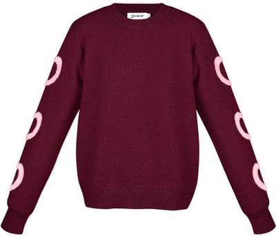 Eigentijdse Gebreide Wolmix Vrouwen Rondhals Trui met Hartpatroon - Rood - Maat S/M