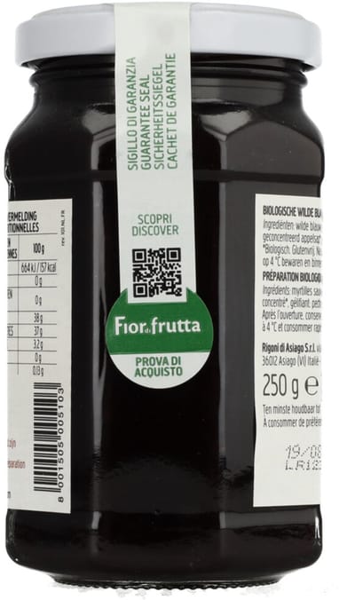 Fiordifrutta - Biologische Jam Wilde Blauwe Bessen - 6 x 250 gr - Voordeelverpakking