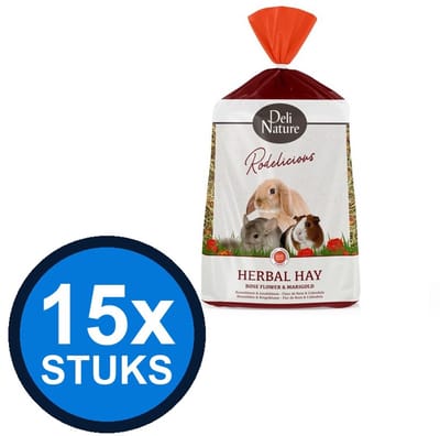 15x Deli Nature - Rodelicious kruidenhooi rozenbloem&goudsbloem 600gr - Knaagdierenvoer - 600 g