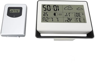 Binnen Buiten Thermometer - Weerstation Monitor - Weersomstandigheden Meten - Draadloze Radiofrequentie - 16 cm x 12.5 cm - Wit