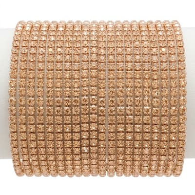 12 Goudkleurige armbanden set voor dames – stapelbare bangles met fonkelende kristal steentjes – elegante sieraden set