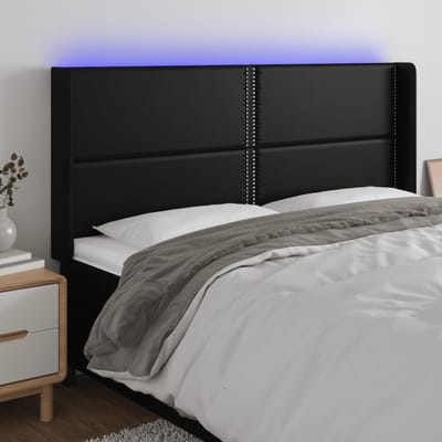 vidaXL - Hoofdbord - LED - 203x16x118/128 - cm - kunstleer - zwart