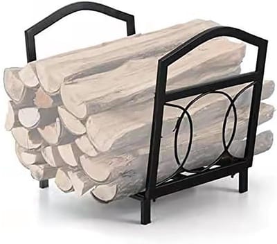 Brandhoutrek Vorm - Houtopslag Open Haard - Haardhout Opslaan - Eenvoudige Montage - 43x33x40 cm - Zwart