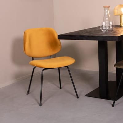 LABEL51 Bello Eetkamerstoel - Geel - Velvet - Zwart Metaal - Stoel - Normale eetkamerstoel