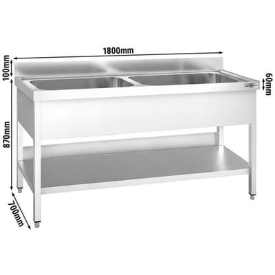 GGM Gastro Topfspültisch PREMIUM - 1800x700mm - mit 2 Becken