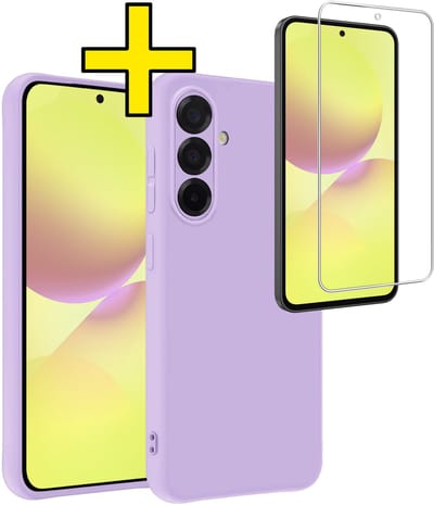 Hoesje - Met Screenprotector - Geschikt voor Samsung Galaxy A36 - Sterk & Shockproof - Back Cover - Siliconen Case - Telefoon Hoes - Telefoonhoesjes - Lila
