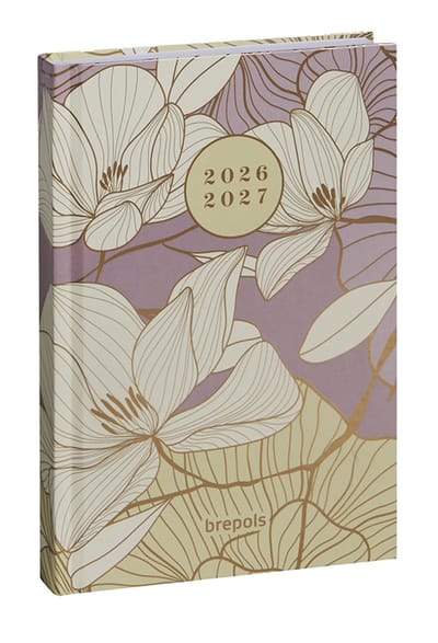 Brepols agenda 2026-2027 - FLORAL & LEAVES - Schoolagenda - 1 dag per pagina - Stevige omslag - Dagoverzicht - Roze - 11.5 x 16.9 cm