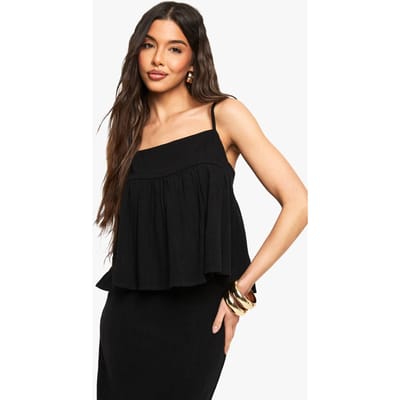 boohoo Dames Linnen Look Peplum Cami | Black | Maat: 6