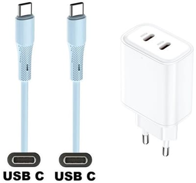 35W super snellader met 2 poorten USB C en USB C + 1,0m USB C naar C kabel. Universele PD lader. Oplader adapter past op Google Pixel 1, 2, 2XL, 3, 3XL, 3a, 3a XL, 4, 4XL, 4a, 5, 5a, 6a, 7, 7 Pro, 8, 8a, 8 Pro, 9, 9 Pro, 9 Pro XL, 9 Fold, C, XL