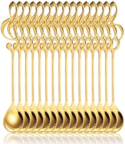 Dailygoods- Koffielepels 16 stuks - Goud - Roestvrij Staal - Muzieknoten - Decoratief - 15,5 cm - Theelepels